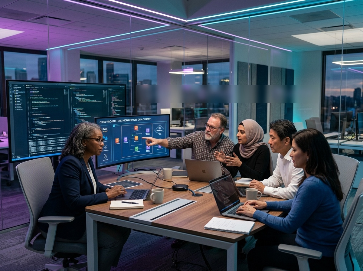 A collaborative software team meeting